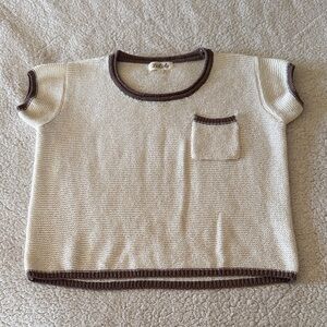Listicle Cream and Brown Short Sleeve Knit Tee Small